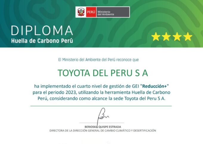 Toyota es la primera automotriz en obtener la cuarta estrella del programa Huella de Carbono Perú