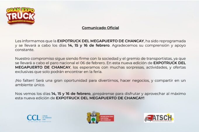 EXPOTRUCK: Reprogramación por el próximo paro de transportistas